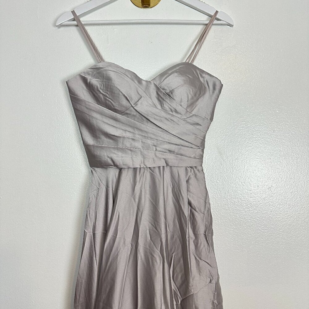 LA FEMME Strapless Slit Satin Ballgown in Silver Size US 2 - Picture 4 of 8